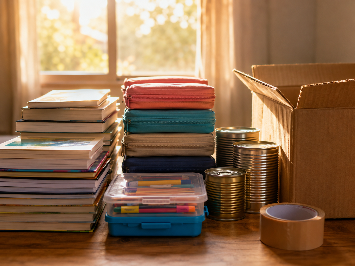 Supplies organized for donation distribution